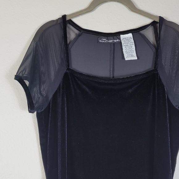 Y2K NoBo Velvet Mini Dress Size L Black Sheer Short Sleeve Whimsigoth Square Nec - Picture 3 of 15